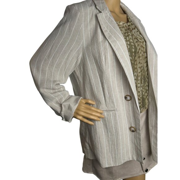 Halston Womens Linen Blend Pinstripe Blazer XL NWT Old Money Sophisticated - Picture 3 of 11
